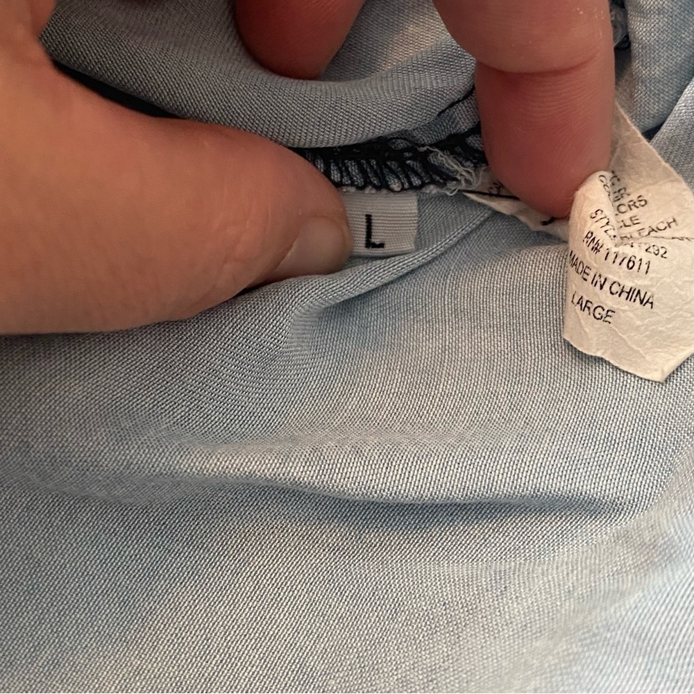 Boutique Cache Woven Blue Long Sleeve Button Down High Low Top Size Large - Picture 8 of 10